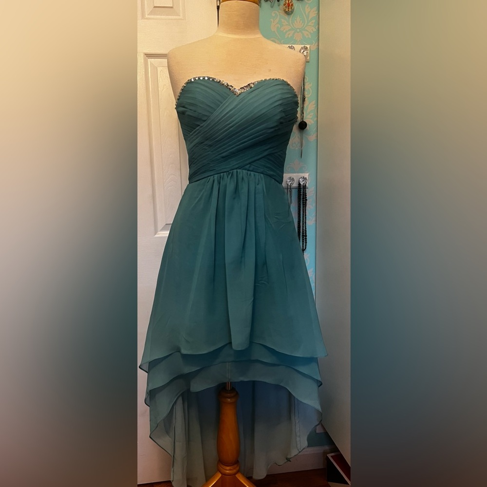 Elegant Teal Strapless High-low Dress - see details for sizing